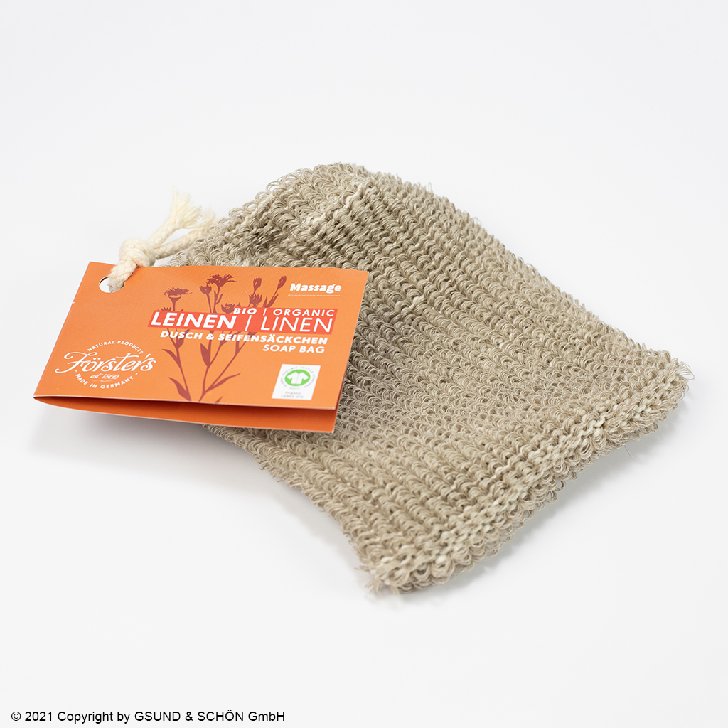 Dusch &amp; Seifen-Säckchen grob, mit Kordel, ca. 13 x 14cm, GOTS-zertifizierte Bio-Baumwolle/Leinen