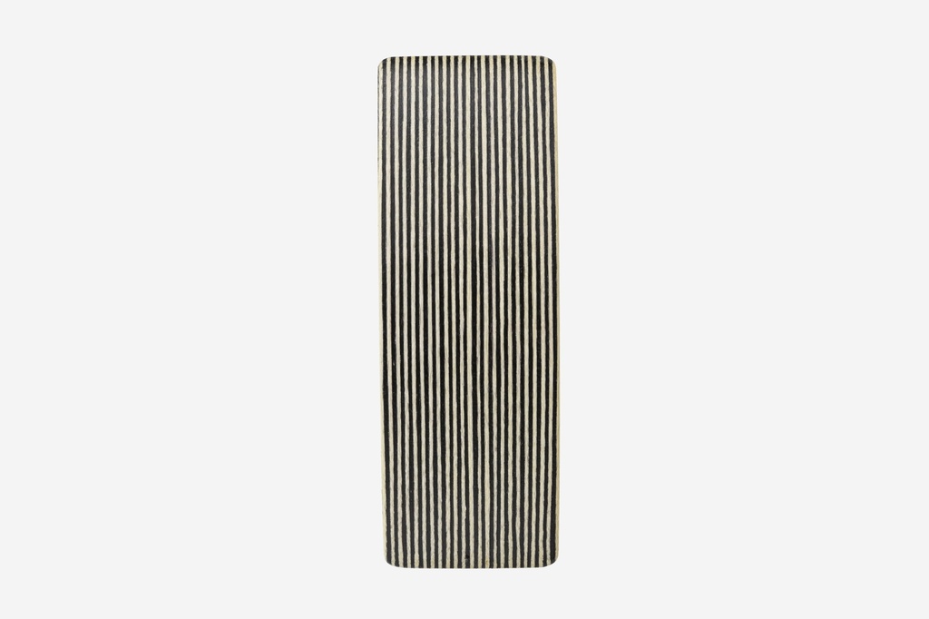 Haarspange rechteckig, Design Stripe, schwarz-weißes Furnierholz, Schließe 10cm
