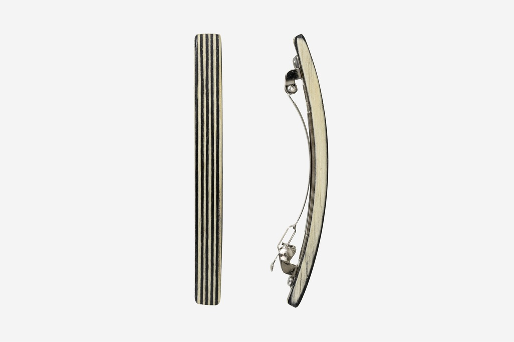 Haarspange schmal, Design Stripe, schwarz-weißes Furnierholz, Schließe 6cm