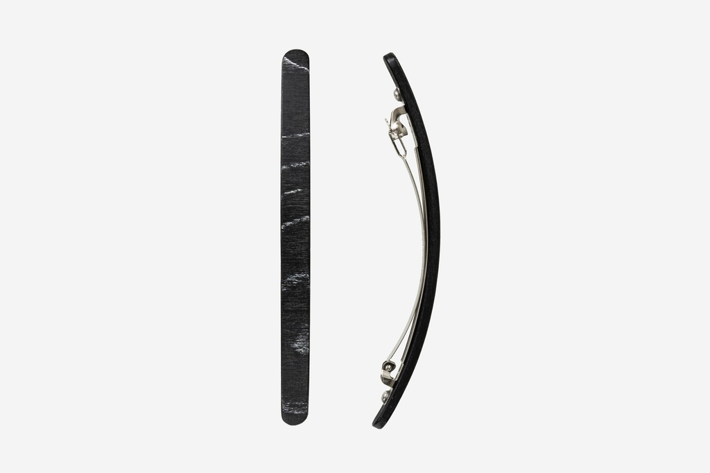 Haarspange schmal, Design Sushi, schwarz-weißes Furnierholz, Schließe 10cm
