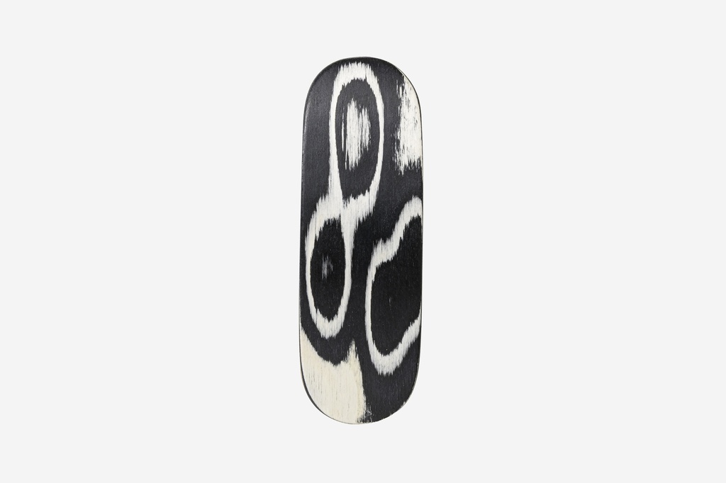 Haarspange oval, Design Wave, schwarz-weißes Furnierholz, Schließe 10cm