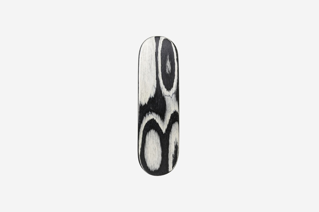 Haarspange oval, Design Wave, schwarz-weißes Furnierholz, Schließe 8cm
