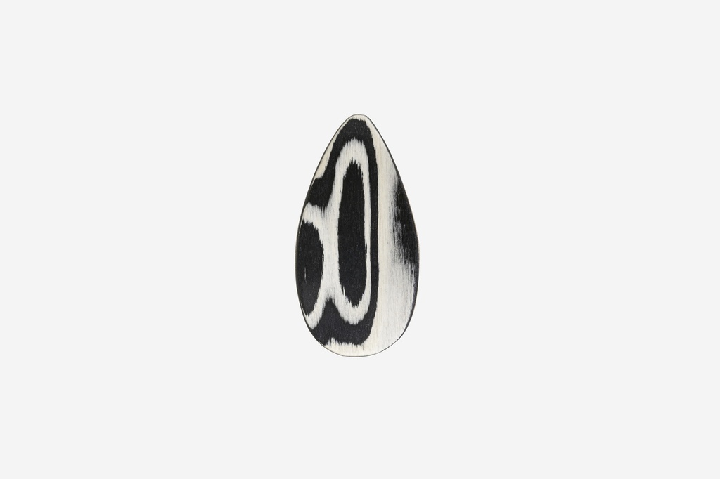 Haarspange tropfenförmig, Design Wave, schwarz-weißes Furnierholz, Schließe 6cm
