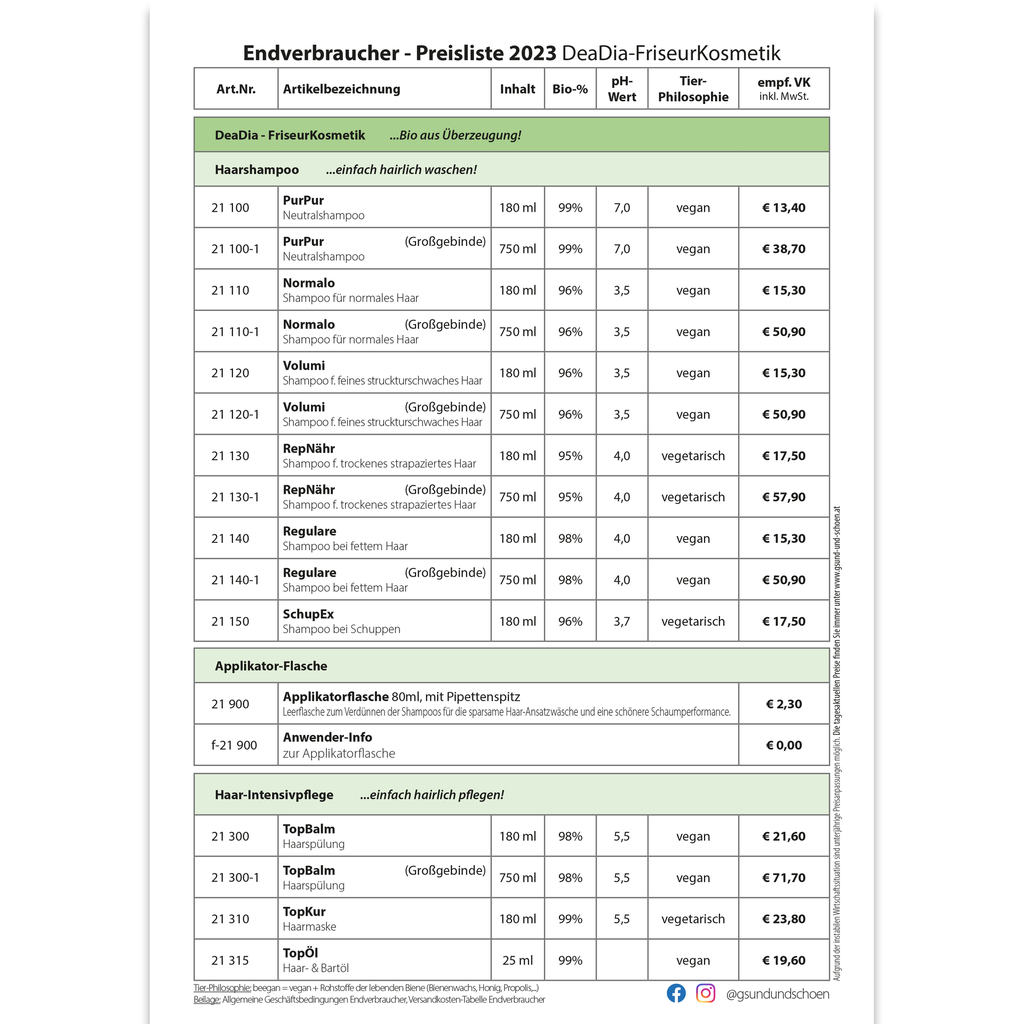 Preisliste DeaDia-FriseurKosmetik (Endverbraucher)