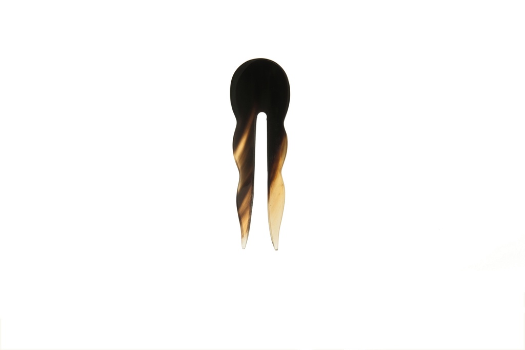 Haarnadel, kurz, gewellt, Horn, 2-zinkig, 10cm