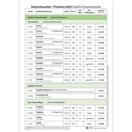 [pl-2dea] Preisliste DeaDia-FriseurKosmetik (Endverbraucher)