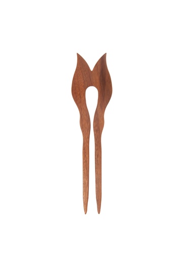 [k9403] Doppelspieß, rund-tulpenförmig, 2-zinkig, verschiedene Naturhölzer, ca. 19cm