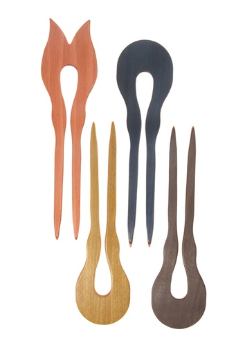 [k9413] Doppelspieß, rund-tulpenförmig, 2-zinkig, bunt eingefärbtes Schichtholz, ca. 19cm