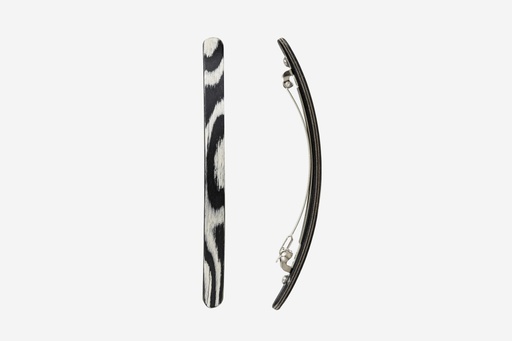 [k95222] Haarspange schmal, Design Wave, schwarz-weißes Furnierholz, Schließe 10cm