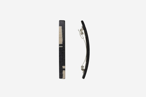 [k95253] Haarspange schmal, Design Cloudy, schwarz-weißes Furnierholz, Schließe 6cm